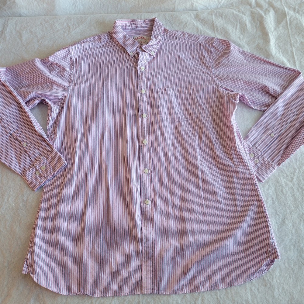 Brooks Brothers Men's Button Up Long Sleeve Shirt Size L Pink Blue Pin Stripes.
